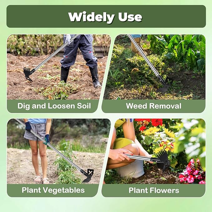 Weed Puller Tool with Long Handle, 60" Manual Weeding Tools Gardening, 2 in 1 Hand Weed Rake and Hoe Garden Weeder Tool, Uprooting Pulling Weed Remover Tool for Yard, Patio, Lawn and Garden