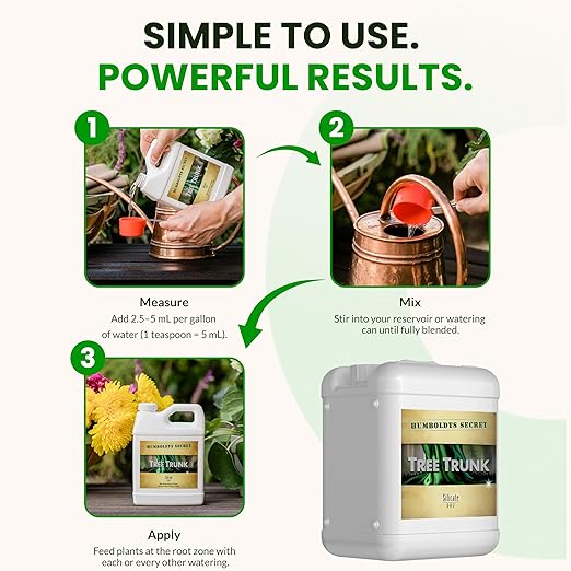 Humboldts Secret Tree Trunk | Potassium Silicate Additive | Liquid Fertilizer for Thicker Stalks, Stress Resistance & Branch Development | Indoor & Outdoor Plant Food, Hydroponic Nutrients, 5 Gallon