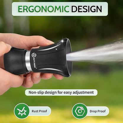 AUTOMAN Garden Hose Nozzle Heavy Duty, 2 Pack Fireman Hose Nozzle, High Pressure Water Hose Sprayer Nozzle, Adjustable Spray Nozzles for Washing Car, Cleaning Ground, Watering Plants, Showing Pets
