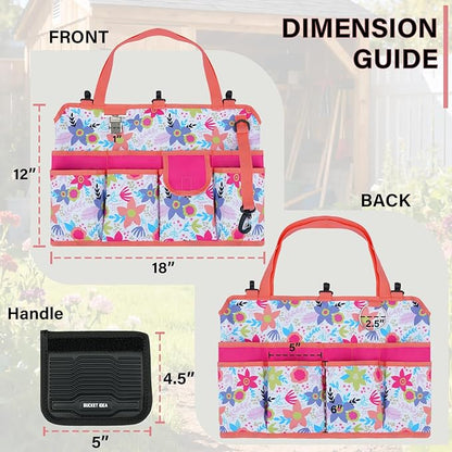 KUNN 5 Gallon Bucket Organizer 18-Pocket Bucket Tool Bag with Hangable Handle, Heavy-Duty Garden Tool Organizer Bag for Gardening Tools, Fits 3.5-5 Gal Buckets, Includes Comfort Grip Pad, Red