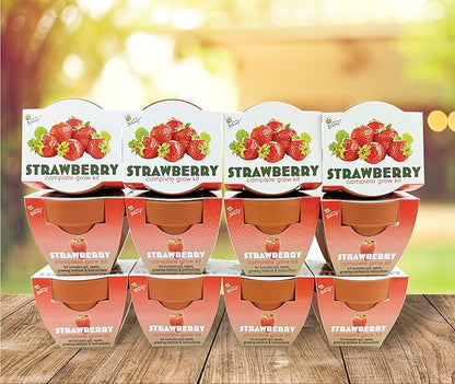 BUZZY Seeds Mini Terracotta Grow Pots | Alpine Strawberry DIY Plant Kit for Kids & Adults | 12-Pack Classic Collection | Indoor and Outdoor Planting, Wedding Favors, Gardening Gift
