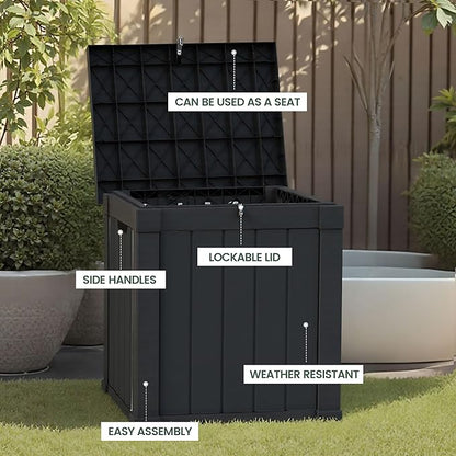 50 Gallon Storage Box, Waterproof Deck Box for Indoor & Outdoor Use, Lockable Pool Storage Bin for Package Delivery, Outdoor Bench for Patio Cushions, Garden Tools, Backyard, Black