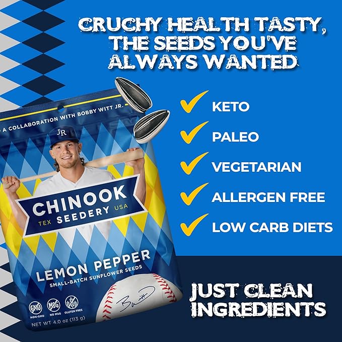 Chinook Seedery Roasted Jumbo Sunflower Seeds - Keto Snack - Best For Snack Packs - Gluten Free, Non-GMO Sunflower Seeds Snacks - Flavored 4 oz (Pack of 3) - Lemon Pepper Flavor
