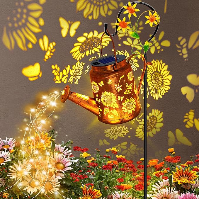 Solar Watering Can with Lights, Birthday Gifts for Christmas Mom Women, Outdoor Garden Decor Sunflower Solar Garden Lights for Outdoor Pathway Yard Lawn Patio Party, Waterproof Gardening Decorations
