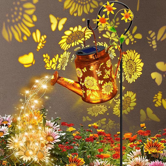 Solar Watering Can with Lights, Birthday Gifts for Christmas Mom Women, Outdoor Garden Decor Sunflower Solar Garden Lights for Outdoor Pathway Yard Lawn Patio Party, Waterproof Gardening Decorations