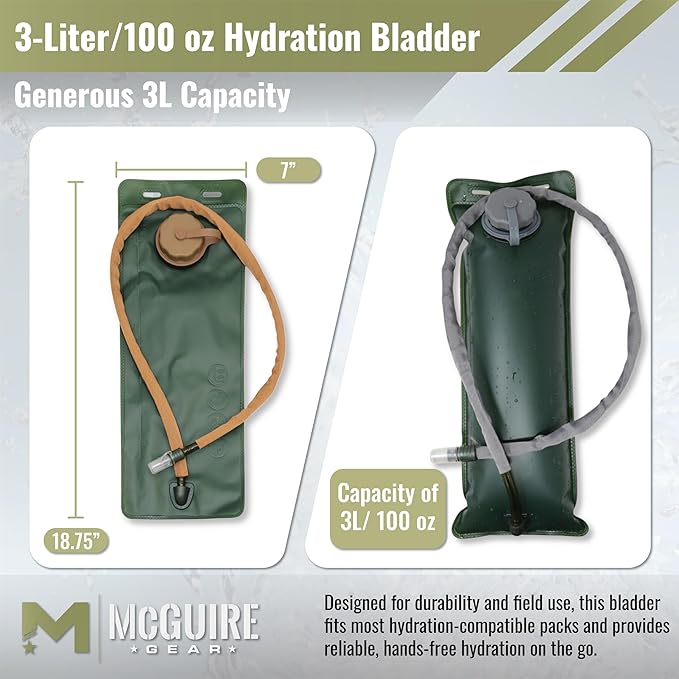 M MCGUIRE GEAR Hydration Bladder, 3L/100 oz. Water Bladder, Leak Proof Hydration Pack, Water Reservoir with Insulated Drinking Tube for Hiking, Cycling, and Biking