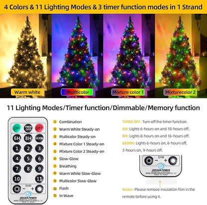 1000 LED 328ft 11 Modes with Timer Remote Christmas String Lights IP55 Outdoor Waterproof UL Certificated Indoor Fairy Lights Garden Patio Christma Trees Parties Wedding Decoration Two-Color