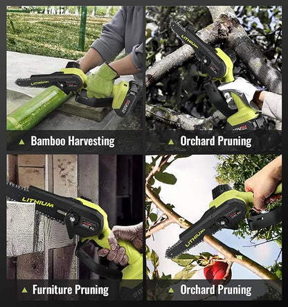 Mini Chainsaw Crodless, 6-Inch Small Chainsaw Electric Chain Saws with 2 Batteries Powered, Super Handheld Protable Saws For Tree Cutting, Tree Branches, Courtyard and Garden Tool