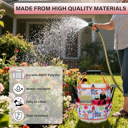 KUNN 5 Gallon Bucket Organizer 18-Pocket Bucket Tool Bag with Hangable Handle, Heavy-Duty Garden Tool Organizer Bag for Gardening Tools, Fits 3.5-5 Gal Buckets, Includes Comfort Grip Pad, Red