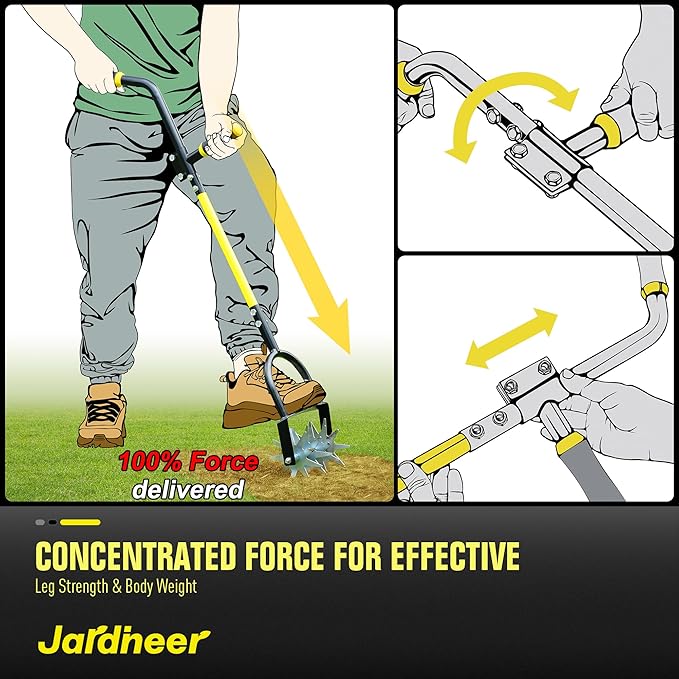 Jardineer Rotary Cultivator for Gardening, Long Handle Garden Cultivator for Soil Mixing, Reseeding, Lawn Aerating, Hand Tiller with Auxiliary Handle Suitable for Women and The Elderly