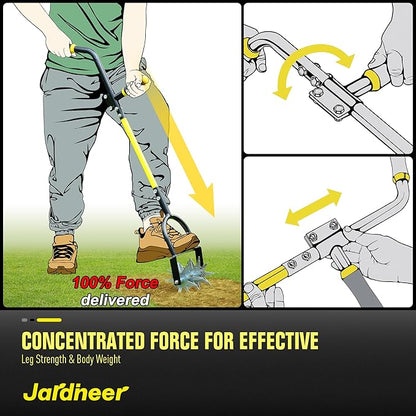 Jardineer Rotary Cultivator for Gardening, Long Handle Garden Cultivator for Soil Mixing, Reseeding, Lawn Aerating, Hand Tiller with Auxiliary Handle Suitable for Women and The Elderly