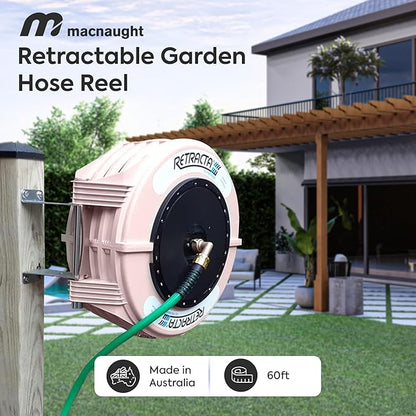 Macnaught Retractable Garden Hose Reel, 60 Ft Water Hose Reel Heavy Duty Retractable Hose with Metal 180° Swivel Rotation Bracket for Wall Mount - Beige