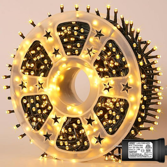 YEGUO 165ft 500 LED Christmas Lights Outdoor Waterproof, Warm White String Lights Indoor, 8 Modes Green Wire Twinkle Xmas Tree Lights Plug in with Memory Timer