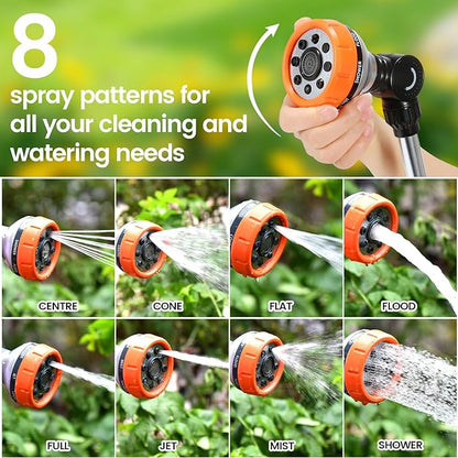 Watering Wand for Garden Hose, 17.5 Inch, 8 Spray Patterns, Garden Hose Nozzle with Thumb Flow Control, Adjustable Water Sprayer with Pivoting Head, Ideal for Hanging Baskets and Shrubs