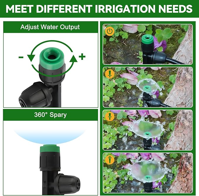 50PCS 1/4” Drip Irrigation Drippers with Lock, Kalolary Drip Irrigation Emitters for 4/7mm Tube, Adjustable 360 Degree Vortex Water Flow Sprayer Micro Spray Drip System Parts for Lawn Yard Pot (Green)
