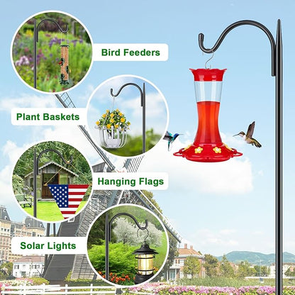 FEED GARDEN Short Shepherds Hooks for Outdoor, 48 Inch Bird Feeder Pole with 5 Prongs Base, Heavy Duty Shepherds Hook Garden Hook for Hummingbird Feeder, Hanging Lantern, Plant Baskets,1 Pack
