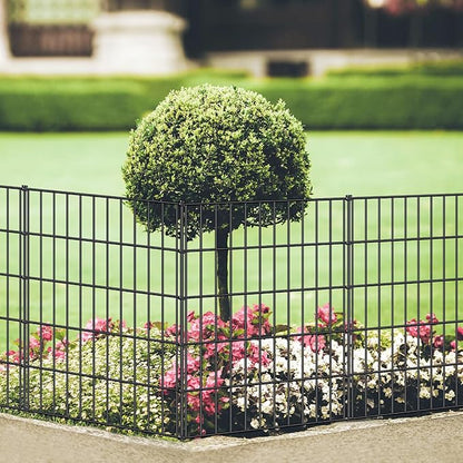 Metal Garden Fence 33.3in (H) x 23.3ft (L), 10 Panels + 11 Stakes Dog Fence Border Fence Animal Barrier, No Dig Garden Fencing for Yard Flower Bed Lawn Patio Outdoor, PIN332810 Black