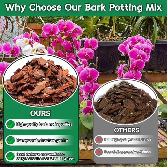 Orchid Bark Potting Mix, 2QT Premium Orchid Potting Mix, Orchid Bark for Indoor Plants with Pine Bark & Perlite, Superior Ventilation & Drainage to Boost Plants’ Growth, Orchid Soil