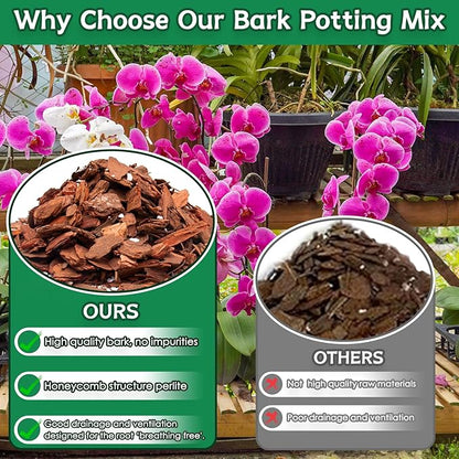 Orchid Bark Potting Mix, 1QT Premium Orchid Potting Mix, Orchid Bark for Indoor Plants with Pine Bark & Perlite, Superior Ventilation & Drainage to Boost Plants’ Growth, Orchid Soil