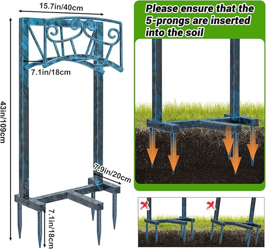 Garden Hose Holder, Heavy Duty Metal Water Hose Holders Hose Stand with 5 Spikes, Freestanding Hose Storage Rack Hose Hanger Holds 150ft Hose for Outside Yard Lawn Garden Decor (Retro Blue)