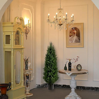 Artificial Topiary Tree Set of 2 Artificial Cedar Trees 4FT Uv Resistant Pine Potted Artificial Plants Outdoor Realistic Fake Plants Front Porch Decor Indoor Faux Cypress Trees