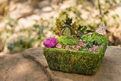 SuperMoss (50362) Fairy Garden Kit | Miniature Moss Basket with Fairy Garden Accessories, and Liner | DIY Craft Kit for Kids, Indoor & Outdoor Garden Decor, Miniatures, and Home Decoration, 10” Basket
