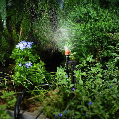 180 Degree Irrigation Sprinkler Heads: Micro Sprinkler Nozzle on 12 Inch Stake with 1/4" Tubing - Drip Spray Emitters for Garden Irrigation System