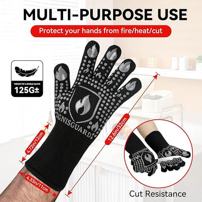 BBQ & Grill Gloves, Oven Gloves, 1472°F Silicone Oven Mitts Heat Resistant Grilling Gloves Fireproof Non-Slip for Barbecue Cooking Baking Smoking, 1-Pair Gray（L）