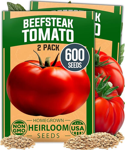 HOME GROWN Heirloom Tomato Seed Collection – Beefsteak & Large Red Cherry (1100+ Non-GMO Seeds for High-Yield Gardening) Solanum lycopersicum