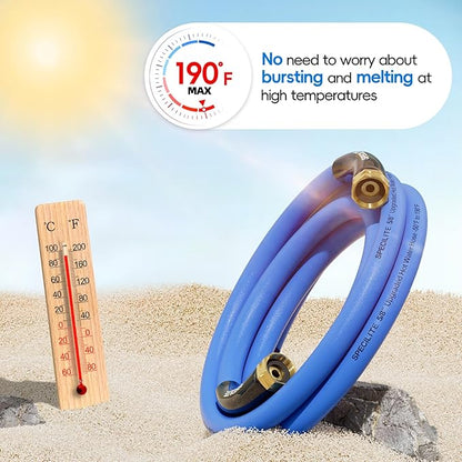 SPECILITE Female to Female Hot/Cold Garden Water Hose 5 ft x 5/8 Inch for Hose Reel, -50℉To 190℉, Heavy Duty, Flexible, Burst 605 Psi, Rubber Extension Pipe with 3/4" Brass Fittings