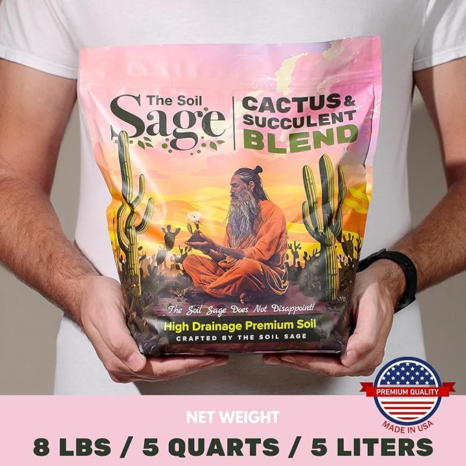 Soil Sage Cactus & Succulent Potting Mix 5Qt - Premium Fast Draining Soil for Indoor Plants and Aloe Vera - High Drainage Blend for Healthy Roots and Growth - Made in USA