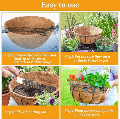 Legigo 4 Pack 8 Inch Hanging Basket Coco Liners Replacement, 100% Natural Round Coconut Coco Fiber Planter Basket Liners for Hanging Basket Flowers/Vegetables