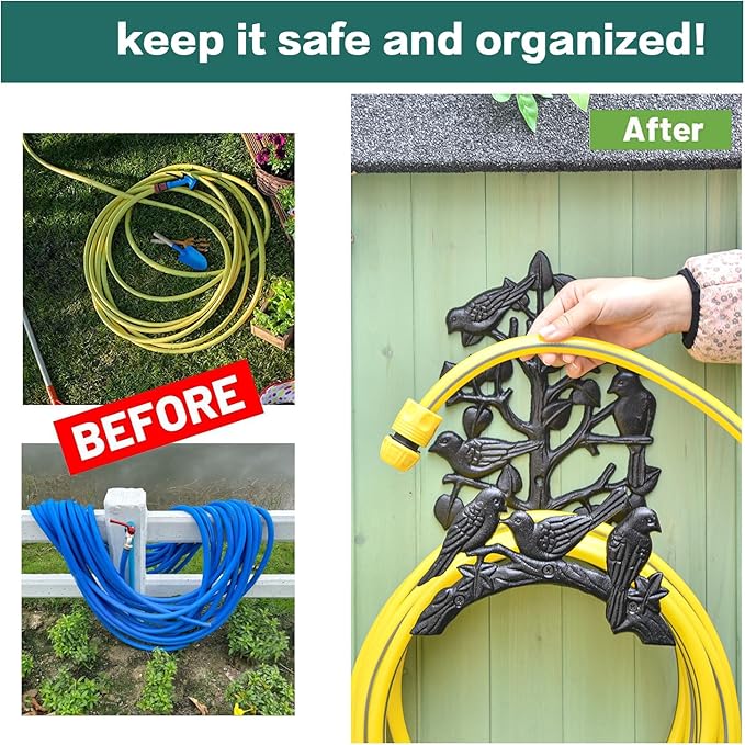 Sungmor Heavy Duty Cast Iron Garden Hose Holder - Wall Mounted Water Hanger - Retro Style Decorative Rack Reel - 50FT 75FT 100FT Bulter Storage - Indoor Outdoor Metal Stand