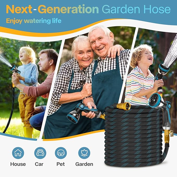 Garden Hose Flexible Water Hose with 10 Function Sprayer Leak-proof Lightweight Non-Expanding Water Pipe with Solid Fittings for Yard，RV (50FT)