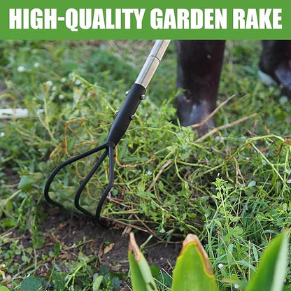 3-Tine Long Handle Tiller, Garden Cultivator with 55"-15.5" Adjustable Handle, for Loosening Soil, Tilling, Weeding and Fertilizing, Suitable for Elderly and Women