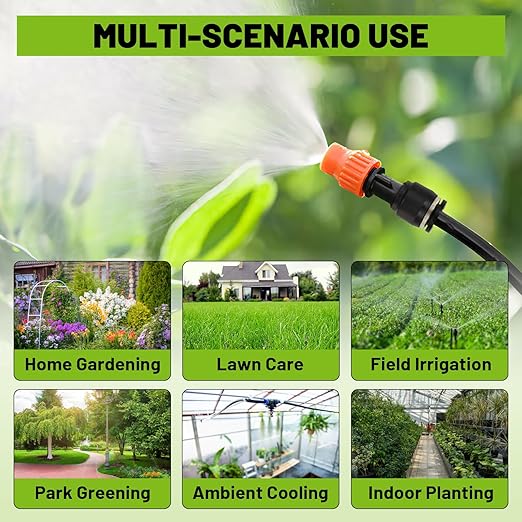 100-Foot Drip Irrigation System - 16 Copper Nozzles + T-Connectors for Gardens, Lawns, Plants, and Hydroponics - Quick-Connect Watering Kit