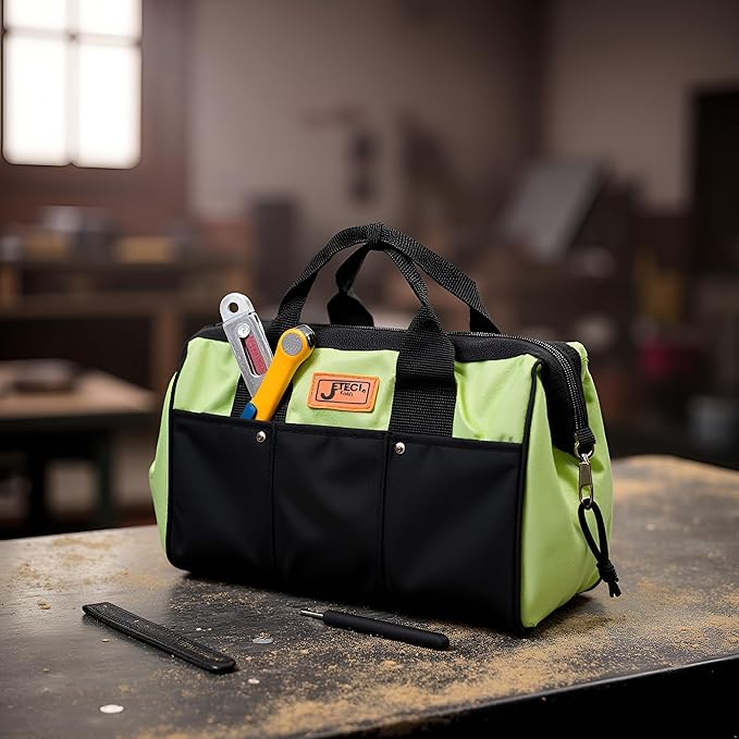 Jetech 17.5-Inch Heavy-Duty Electrician Tool Bag, Waterproof Top Wide Mouth Tools Storage Bag with Adjustable Shoulder Strap MultiPurpose Organizer Bag for Construction Gardening Man