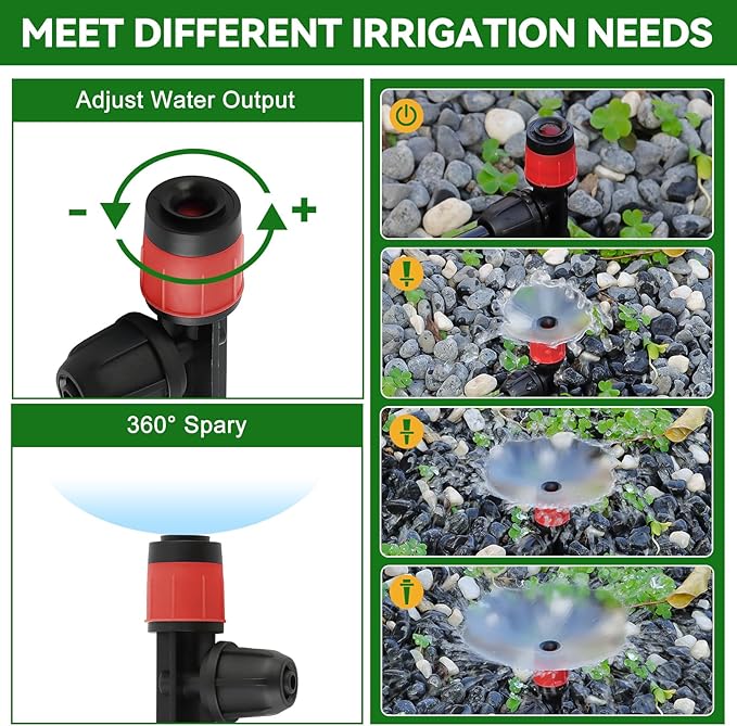 Kalolary 50PCS 1/4” Drip Irrigation Drippers with Lock, Drip Irrigation Emitters for 4/7mm Tube, Adjustable 360 Degree Vortex Water Flow Sprayer Micro Spray Drip System Parts for Lawn Yard Pot (Red)