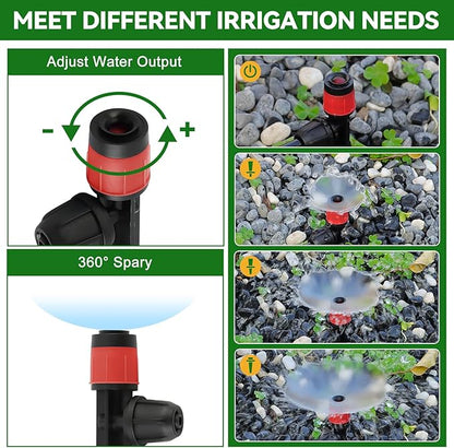 Kalolary 50PCS 1/4” Drip Irrigation Drippers with Lock, Drip Irrigation Emitters for 4/7mm Tube, Adjustable 360 Degree Vortex Water Flow Sprayer Micro Spray Drip System Parts for Lawn Yard Pot (Red)