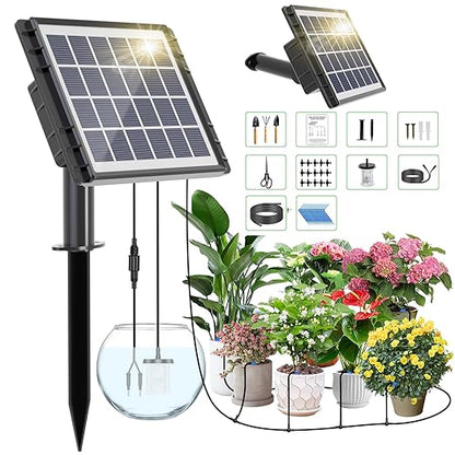 82FT Solar Drip Irrigation System, Auto Watering Kit for 20-30 Pots, Solar-Powered Plant Watering, 25 Timer Modes, 900ml/min Flow Indoor/Outdoor Garden, Balcony & Patio Irrigation System