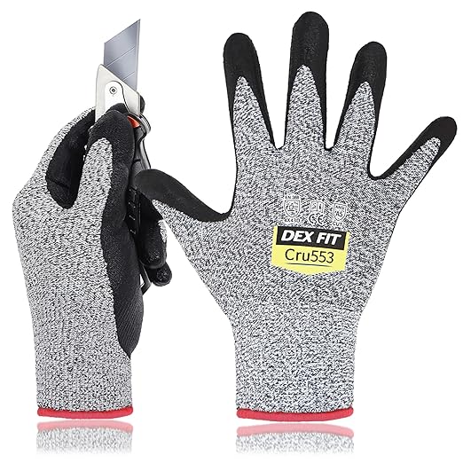DEX FIT Level 5 Cut Resistant Gloves Cru553, 3D-Comfort Fit, Firm Grip, Thin & Lightweight, Touch-Screen Compatible, Durable, Breathable & Cool, Machine Washable; Grey XXL (11) 1 Pair