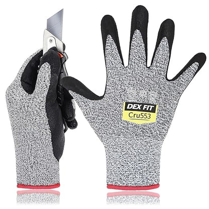 DEX FIT Level 5 Cut Resistant Gloves Cru553, 3D-Comfort Fit, Firm Grip, Thin & Lightweight, Touch-Screen Compatible, Durable, Breathable & Cool, Machine Washable; Grey XXL (11) 1 Pair