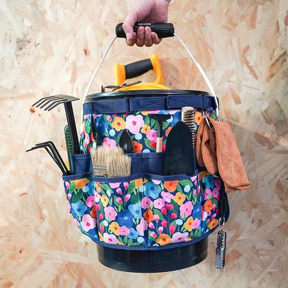 MELOTOUGH Bucket Caddy Organizer Bucket Tool Organizer for Garden Tools Fit 3.5 to 5 Gallon Bucket (Blue Flower)