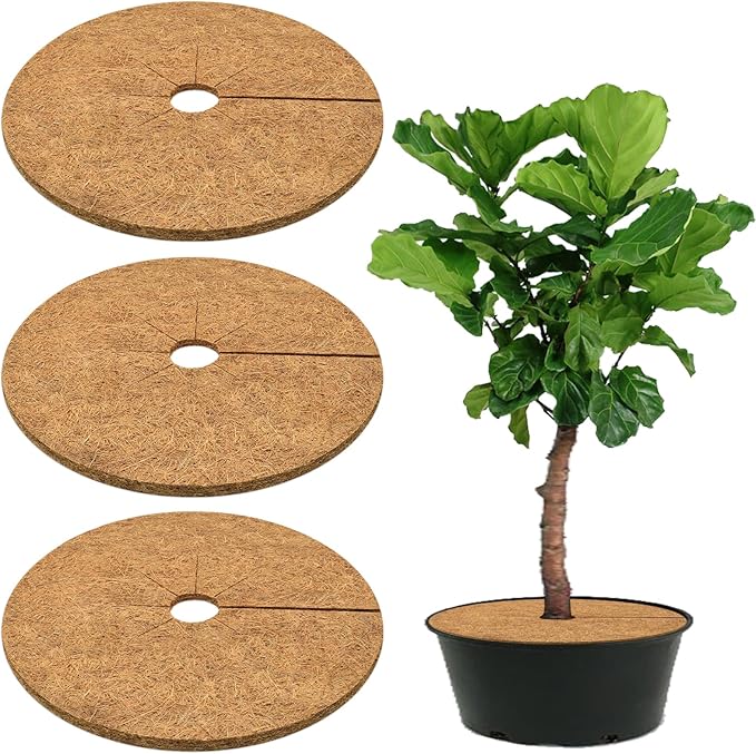 ZeeDix 3 Pack Coconut Fiber Mulch Ring, 30 Inch Coco Coir Tree Ring Mulch Mat, 100% Natural Tree Protector Mat Plant Cover Ring Coconut Coir Discs Tree Mats Mulch Rings for Indoor Outdoor Trees Plants