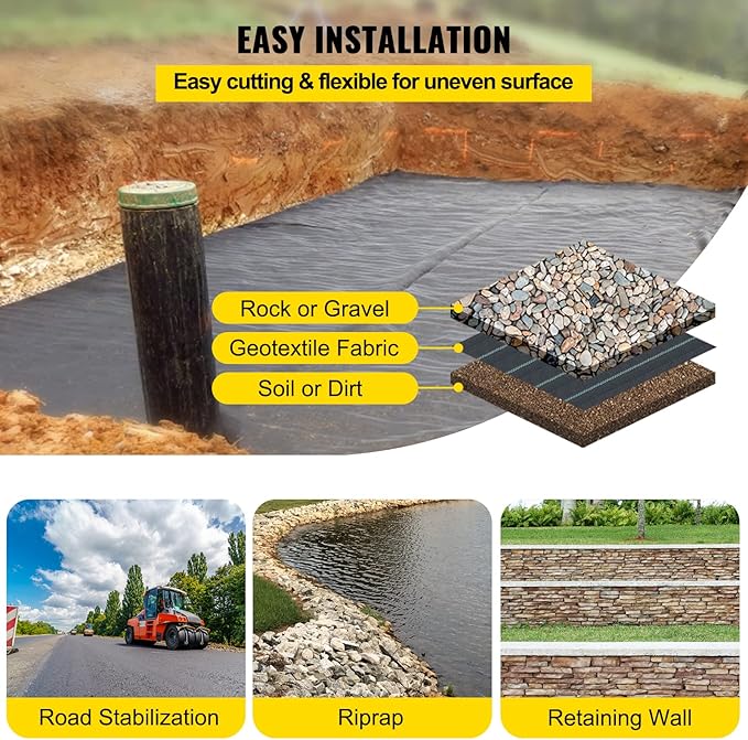 Happybuy Driveway Fabric, 13x60ft Commercial Grade Landscape Fabric, Garden Weed Barrier Fabric Heavy Duty, Geotextile Fabric Underlayment Gravel, Ground Cover Drainage Fabric, Weed Mat Cloth