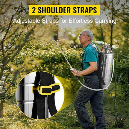 Happybuy 3.5 Gallon Stainless Steel Sprayer, 20" Wand & 3FT Reinforced Hose, Pressure Gauge, Safety Valve&Adjustable Nozzle, Garden Weed Pump Sprayer for Lawn, Gardening