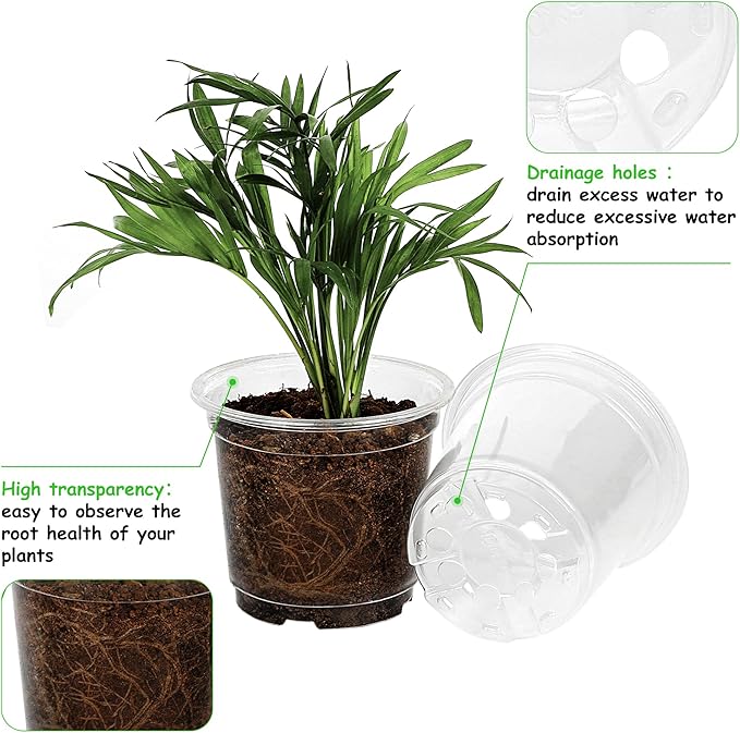 60 Pack 4 Inch Clear Nursery Pots with Drainage Holes, Transparent Plastic Plant Pot, Reinforced Seed Starter Pots Flower Pots Come with 50pcs Plant Labels