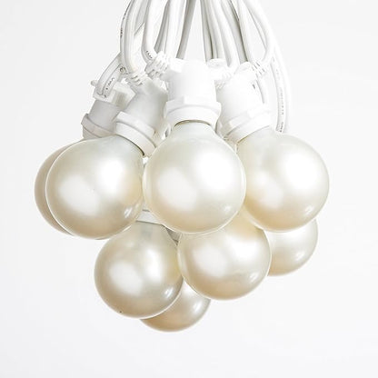Hometown Evolution, Inc. 50 Foot C9 Commercial Exterior Globe String Lights with 40 G50 2 Inch White Satin Bulbs (White Wire) for Weatherproof Heavy Duty Vintage Outside Lighting