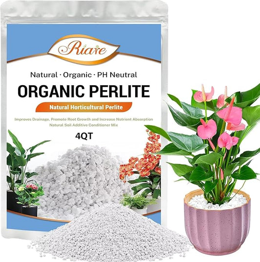 Riare 4 Quarts Organic Perlite for Plants - Horticultural Perlite Soil Amendment for Plants Potting Mix, Natural Chunky Perlite Soil Additive Conditioner Improve Root Growth, Drainage and Ventilation