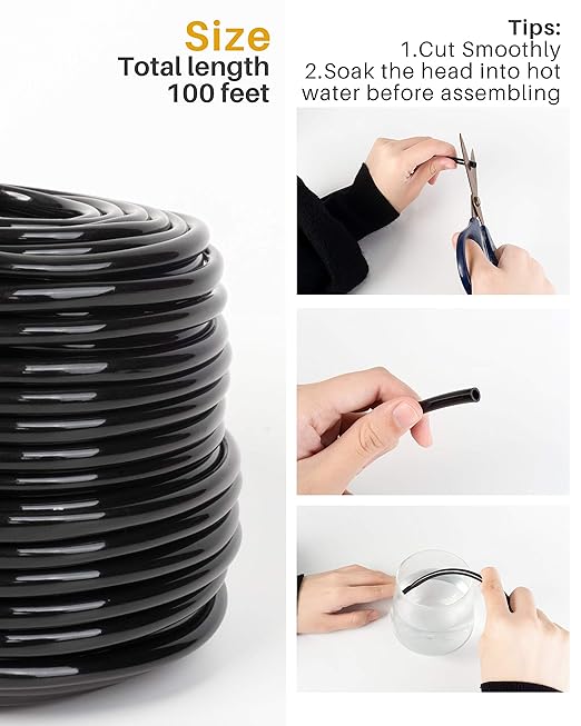 100 ft Drip Irrigation Tubing, 1/4 Inch Drip Line Irrigation Hose with 20 Pcs Drip Irrigation Parts, Drip Irrigation Kit by MoHern
